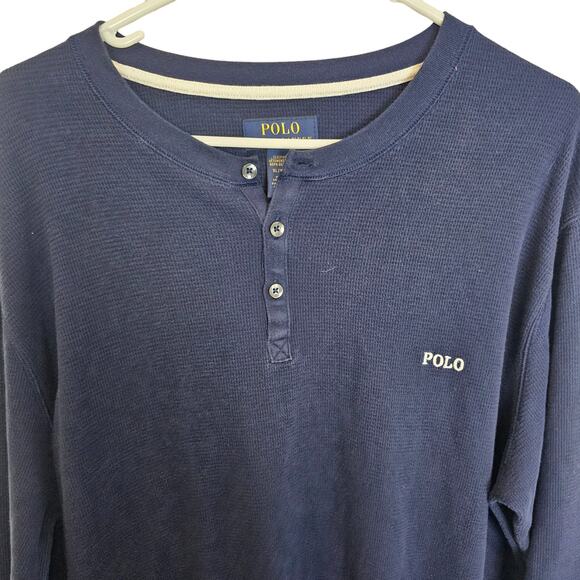 Polo Ralph Lauren Sleepwear Thermal Shirt Waffle Knit Long Sleeve XL Navy Blue - Picture 2 of 8